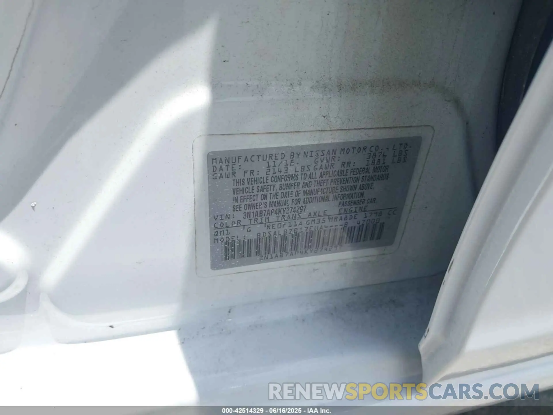 9 fotografías del automóvil dañado 3N1AB7AP4KY274297 NISSAN SENTRA 2019