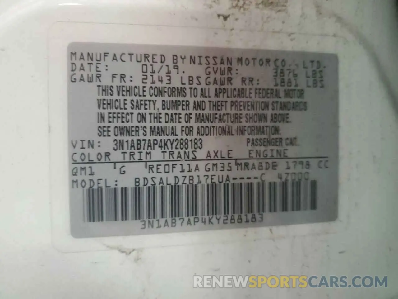 12 fotografías del automóvil dañado 3N1AB7AP4KY288183 NISSAN SENTRA 2019