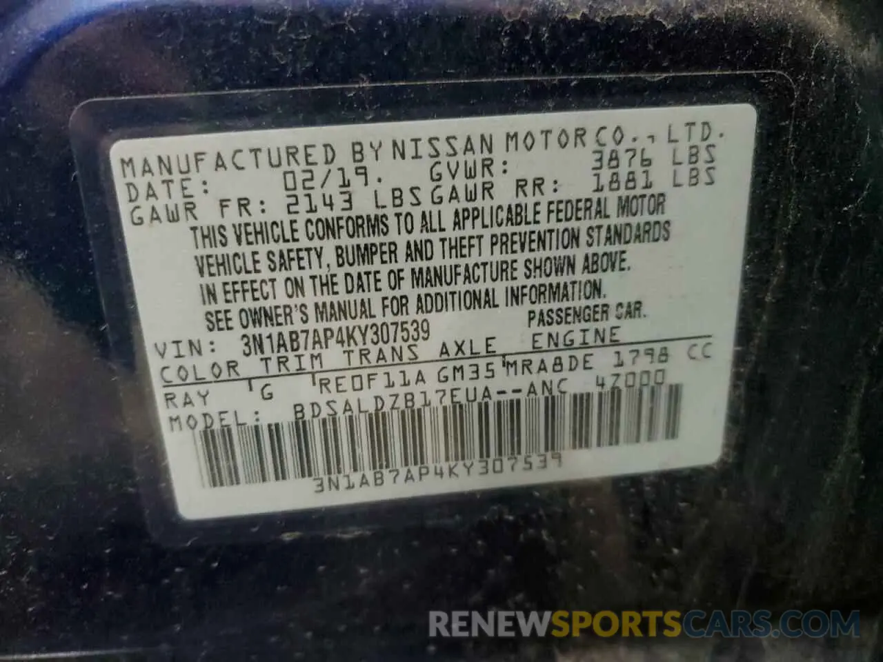 13 fotografías del automóvil dañado 3N1AB7AP4KY307539 NISSAN SENTRA 2019
