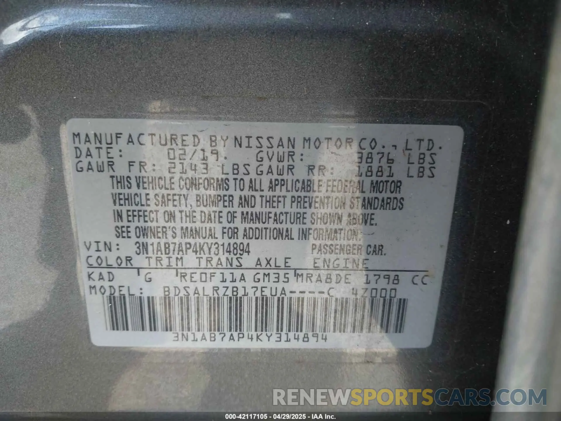 9 fotografías del automóvil dañado 3N1AB7AP4KY314894 NISSAN SENTRA 2019