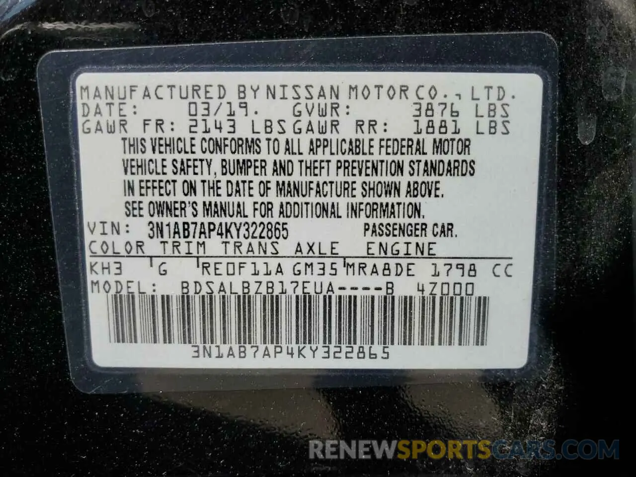 12 fotografías del automóvil dañado 3N1AB7AP4KY322865 NISSAN SENTRA 2019