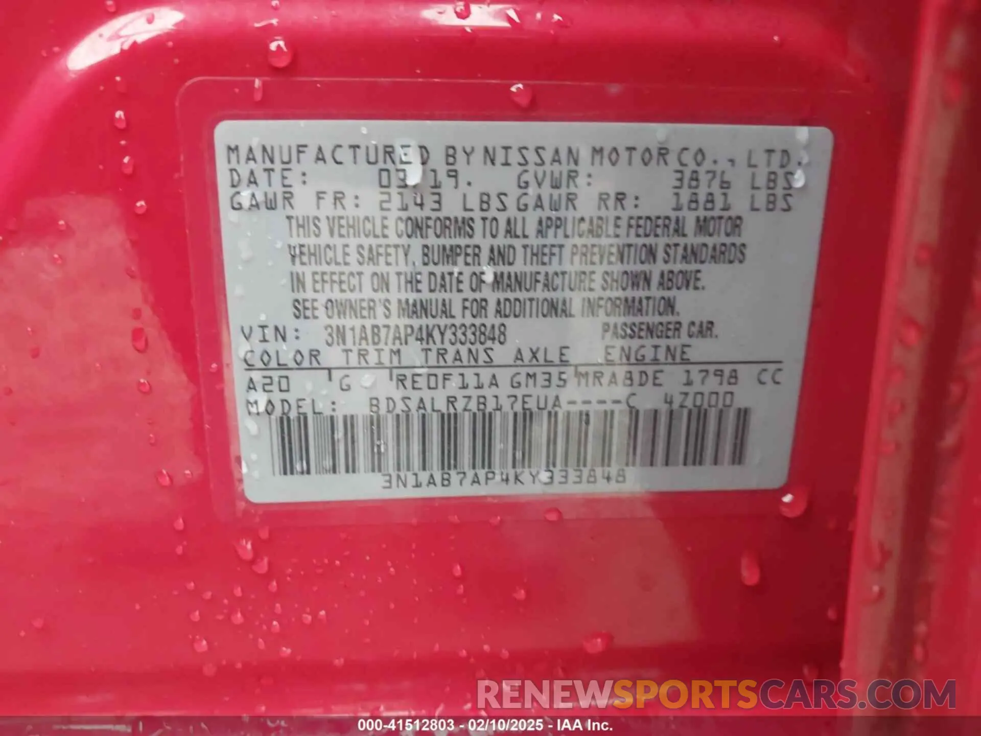 9 fotografías del automóvil dañado 3N1AB7AP4KY333848 NISSAN SENTRA 2019