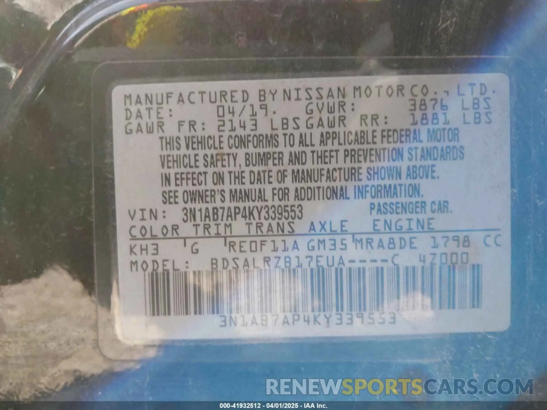 9 fotografías del automóvil dañado 3N1AB7AP4KY339553 NISSAN SENTRA 2019