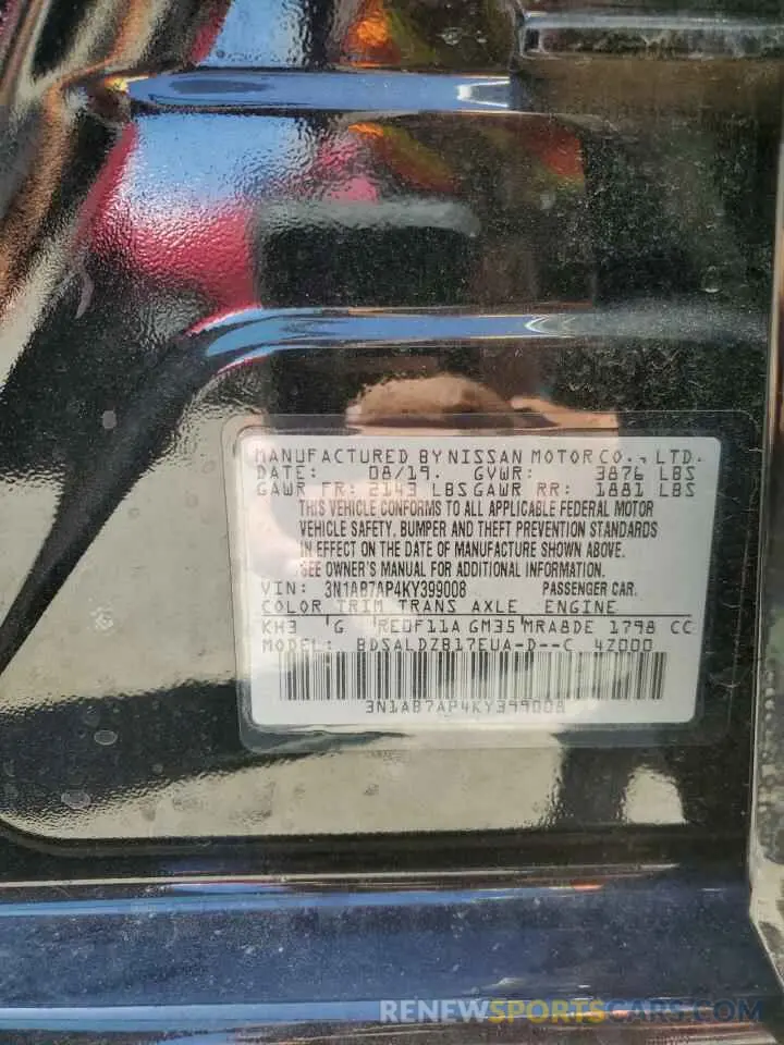 12 fotografías del automóvil dañado 3N1AB7AP4KY399008 NISSAN SENTRA 2019