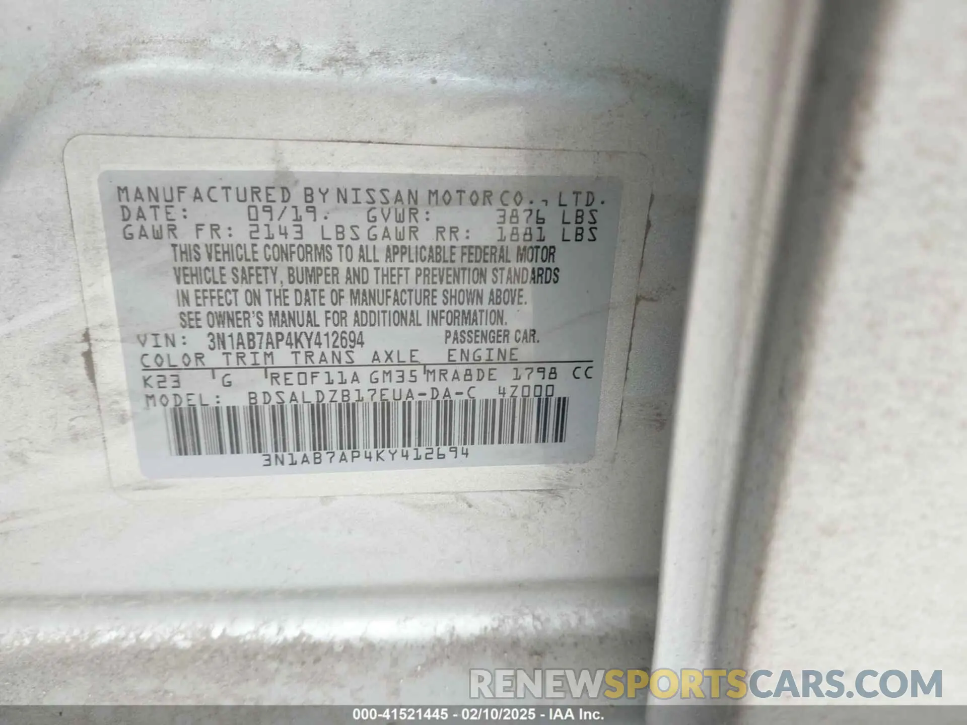 9 fotografías del automóvil dañado 3N1AB7AP4KY412694 NISSAN SENTRA 2019