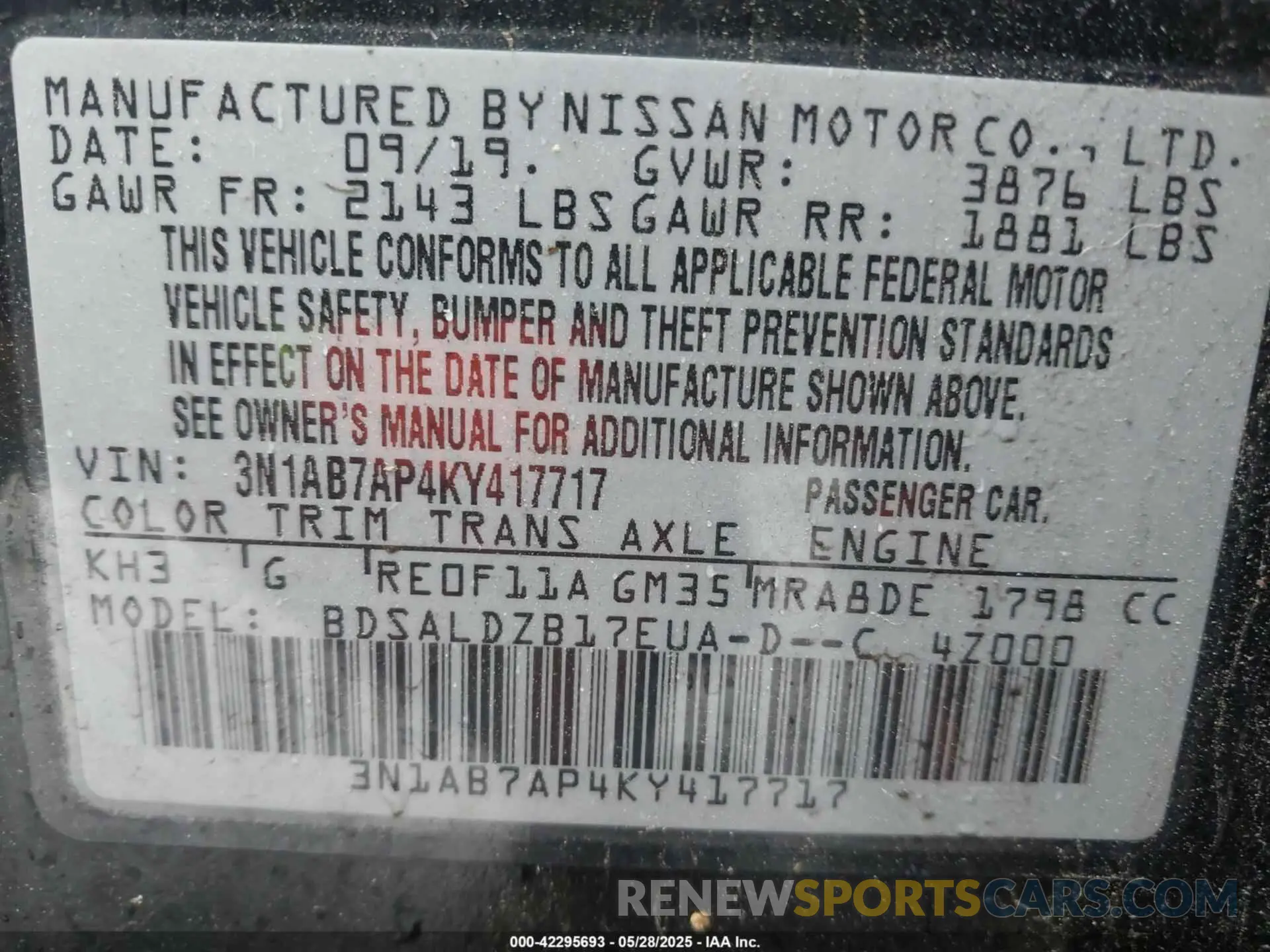9 fotografías del automóvil dañado 3N1AB7AP4KY417717 NISSAN SENTRA 2019