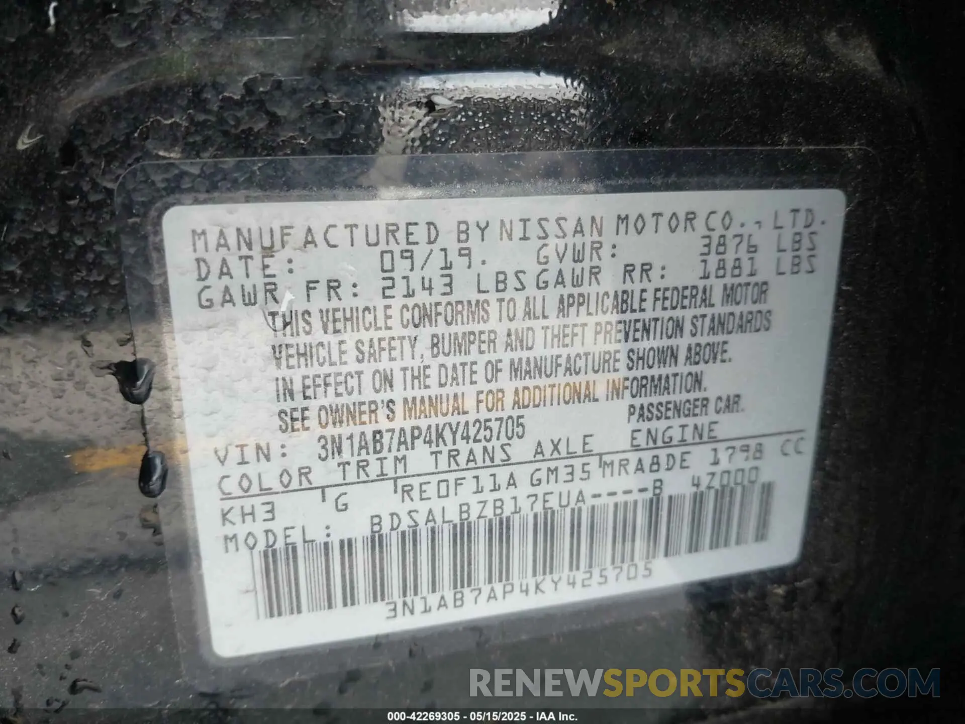 9 fotografías del automóvil dañado 3N1AB7AP4KY425705 NISSAN SENTRA 2019