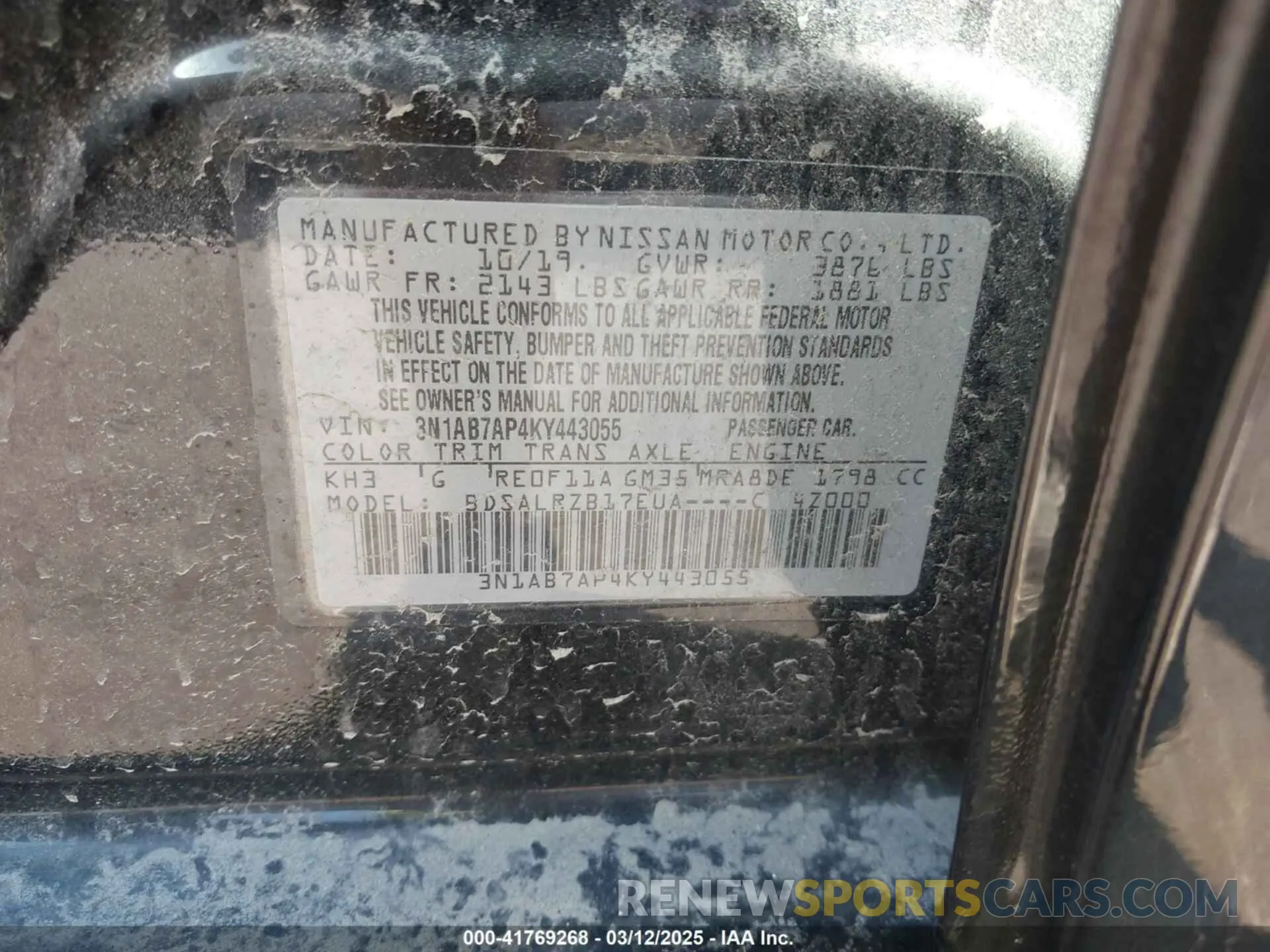 9 fotografías del automóvil dañado 3N1AB7AP4KY443055 NISSAN SENTRA 2019