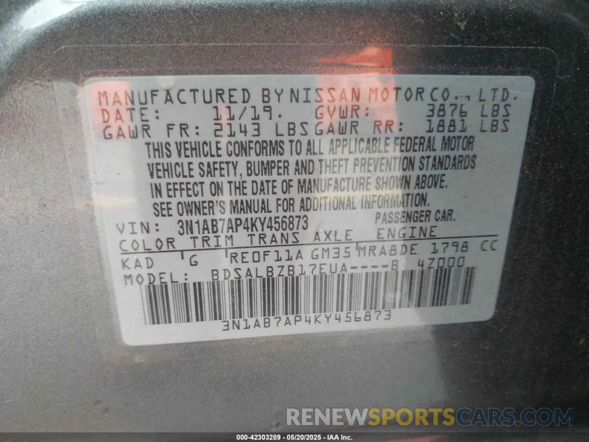 9 fotografías del automóvil dañado 3N1AB7AP4KY456873 NISSAN SENTRA 2019