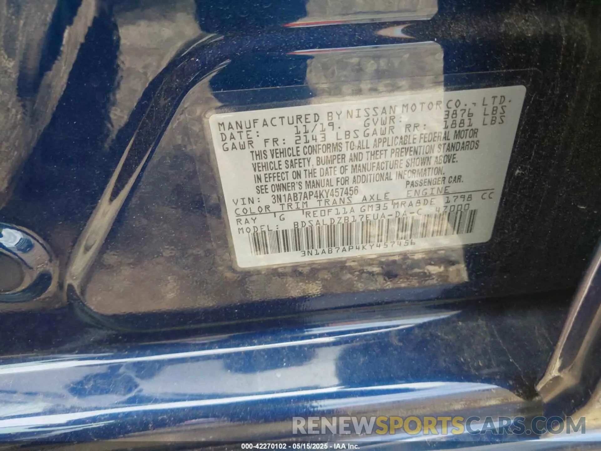9 fotografías del automóvil dañado 3N1AB7AP4KY457456 NISSAN SENTRA 2019