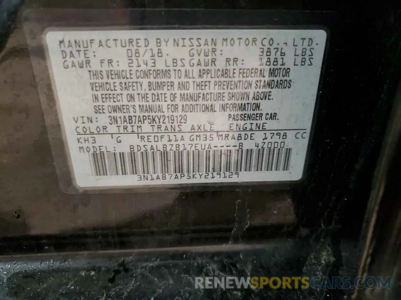 12 fotografías del automóvil dañado 3N1AB7AP5KY219129 NISSAN SENTRA 2019
