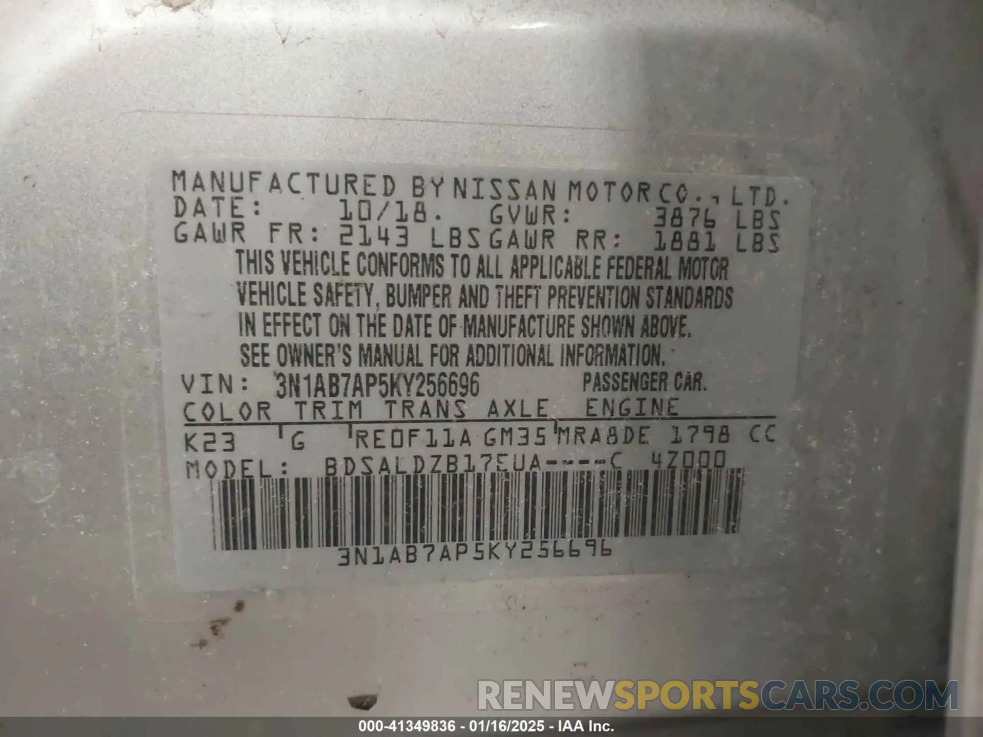 9 fotografías del automóvil dañado 3N1AB7AP5KY256696 NISSAN SENTRA 2019
