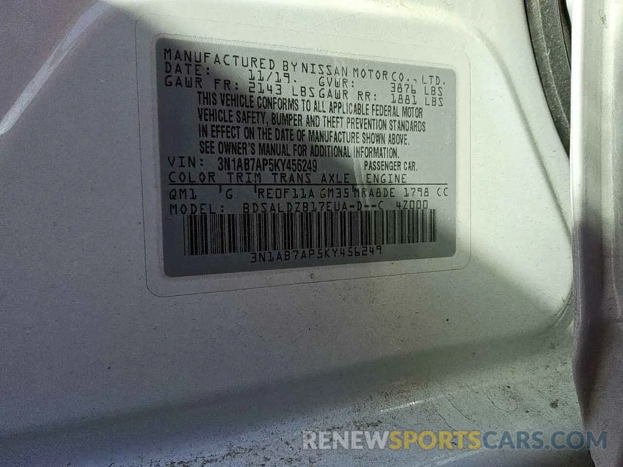 13 fotografías del automóvil dañado 3N1AB7AP5KY456249 NISSAN SENTRA 2019