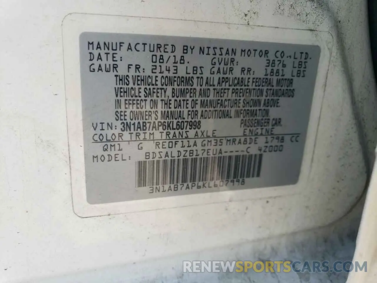 12 fotografías del automóvil dañado 3N1AB7AP6KL607998 NISSAN SENTRA 2019