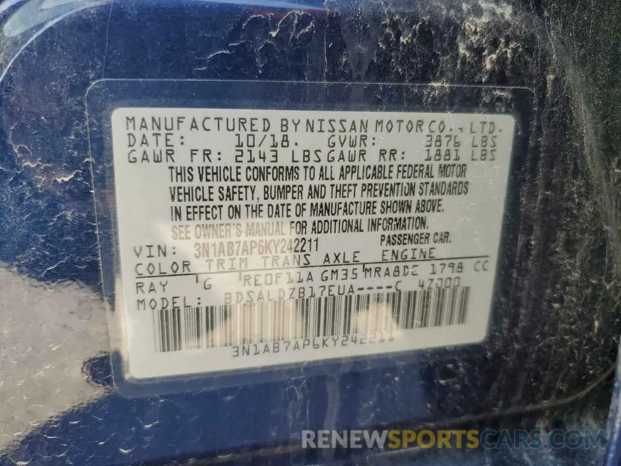 12 fotografías del automóvil dañado 3N1AB7AP6KY242211 NISSAN SENTRA 2019