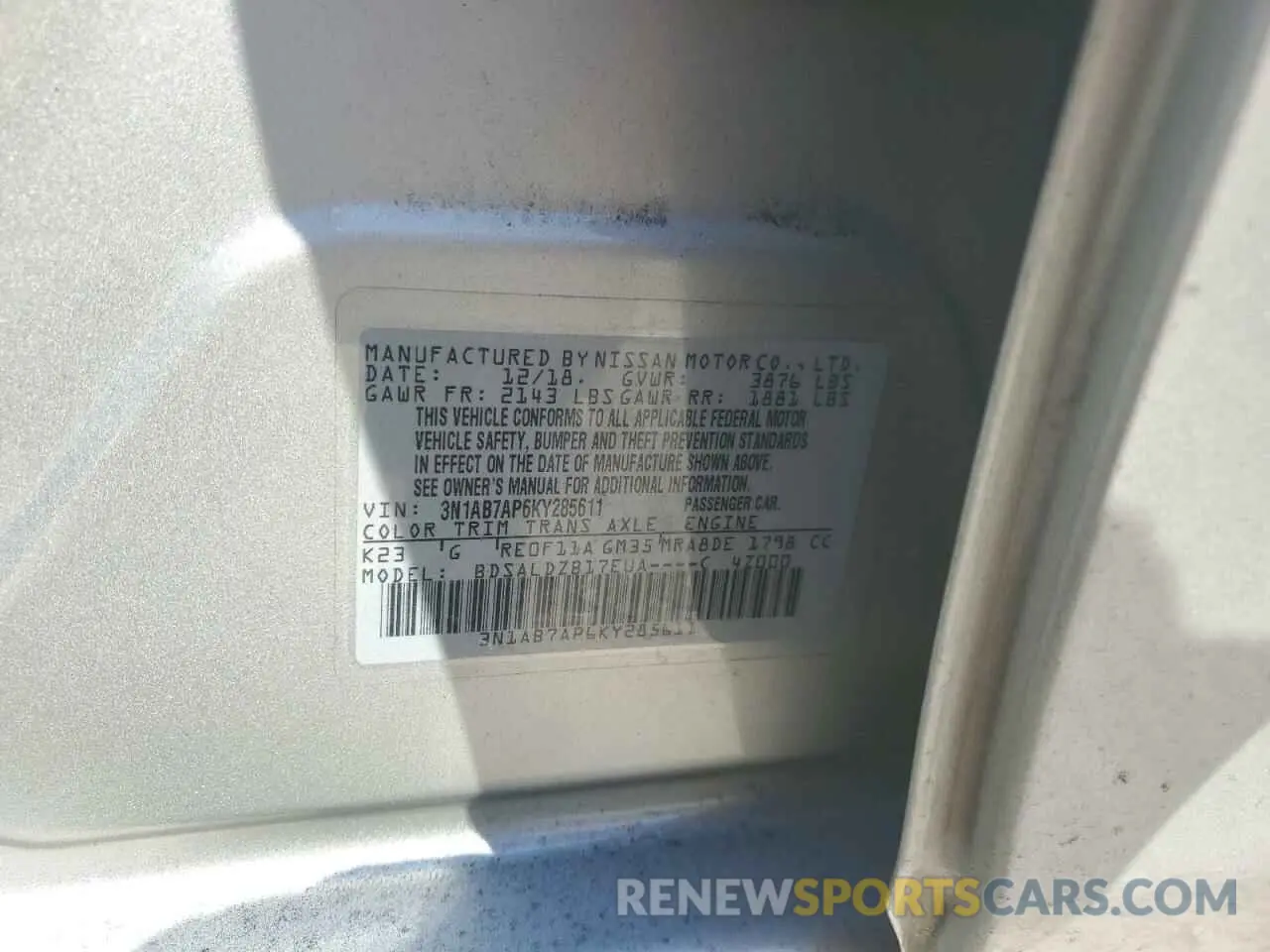 12 fotografías del automóvil dañado 3N1AB7AP6KY285611 NISSAN SENTRA 2019