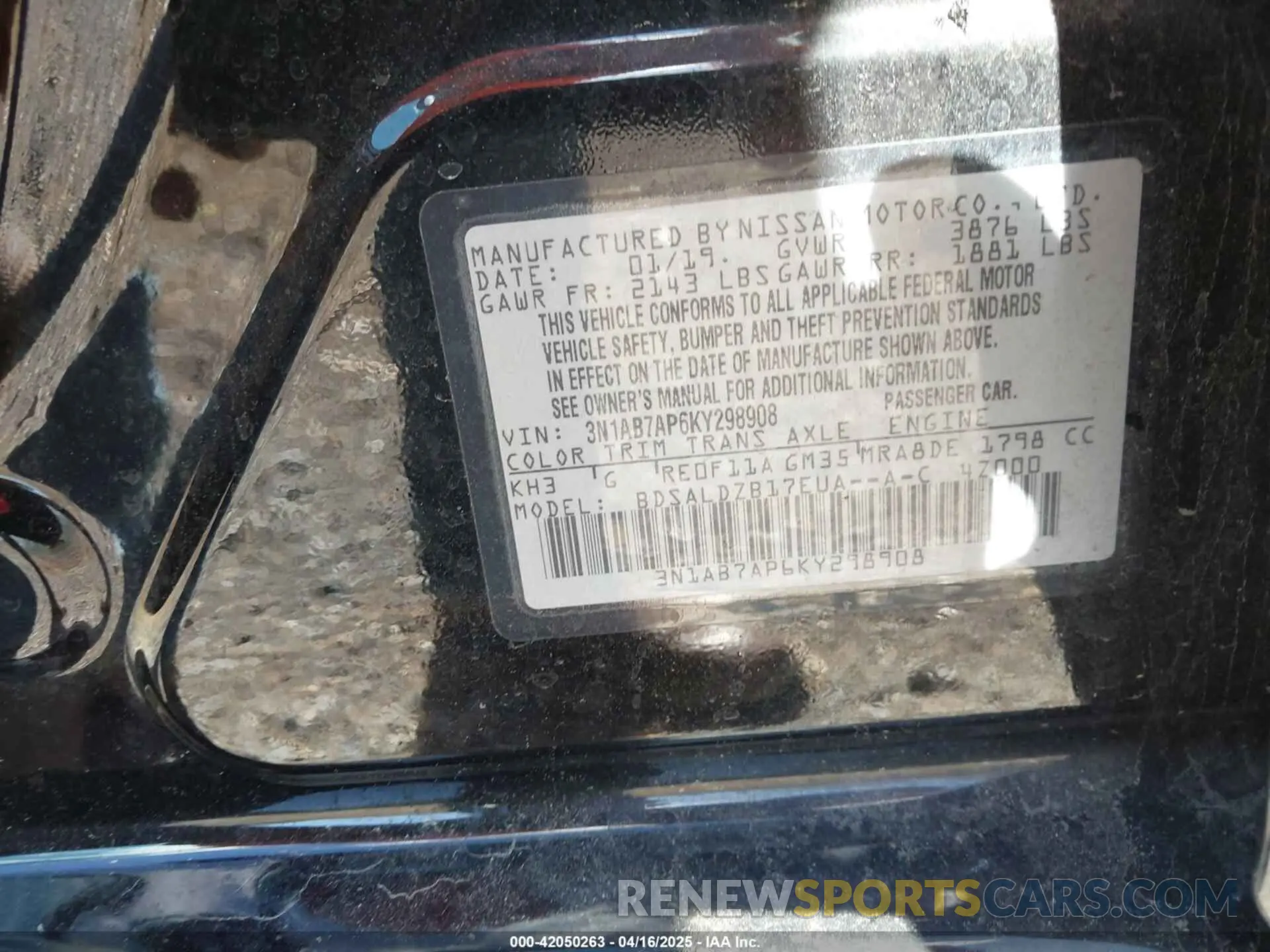 9 fotografías del automóvil dañado 3N1AB7AP6KY298908 NISSAN SENTRA 2019