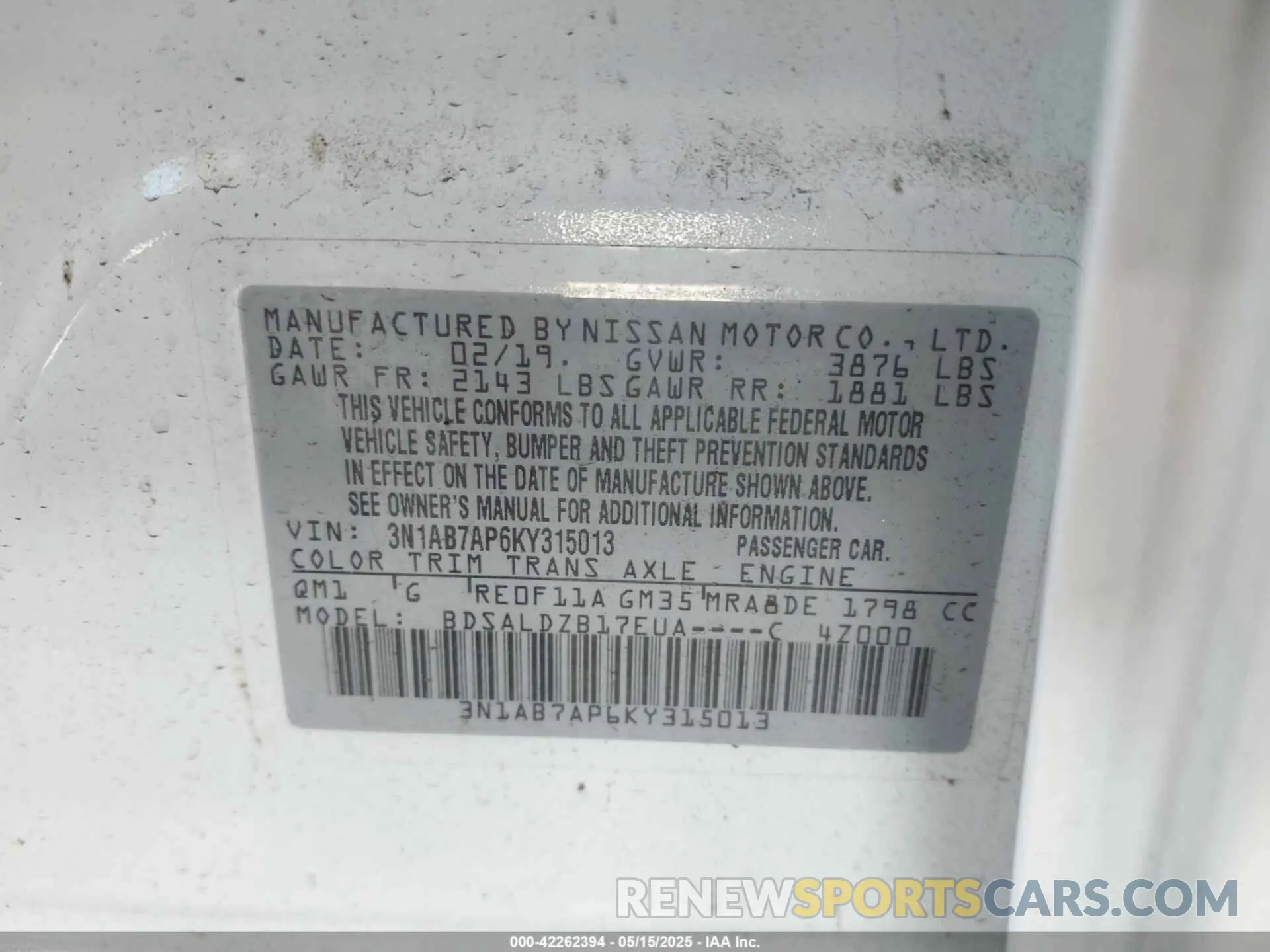 9 fotografías del automóvil dañado 3N1AB7AP6KY315013 NISSAN SENTRA 2019