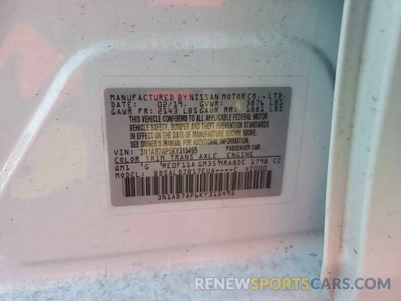 13 fotografías del automóvil dañado 3N1AB7AP6KY315495 NISSAN SENTRA 2019