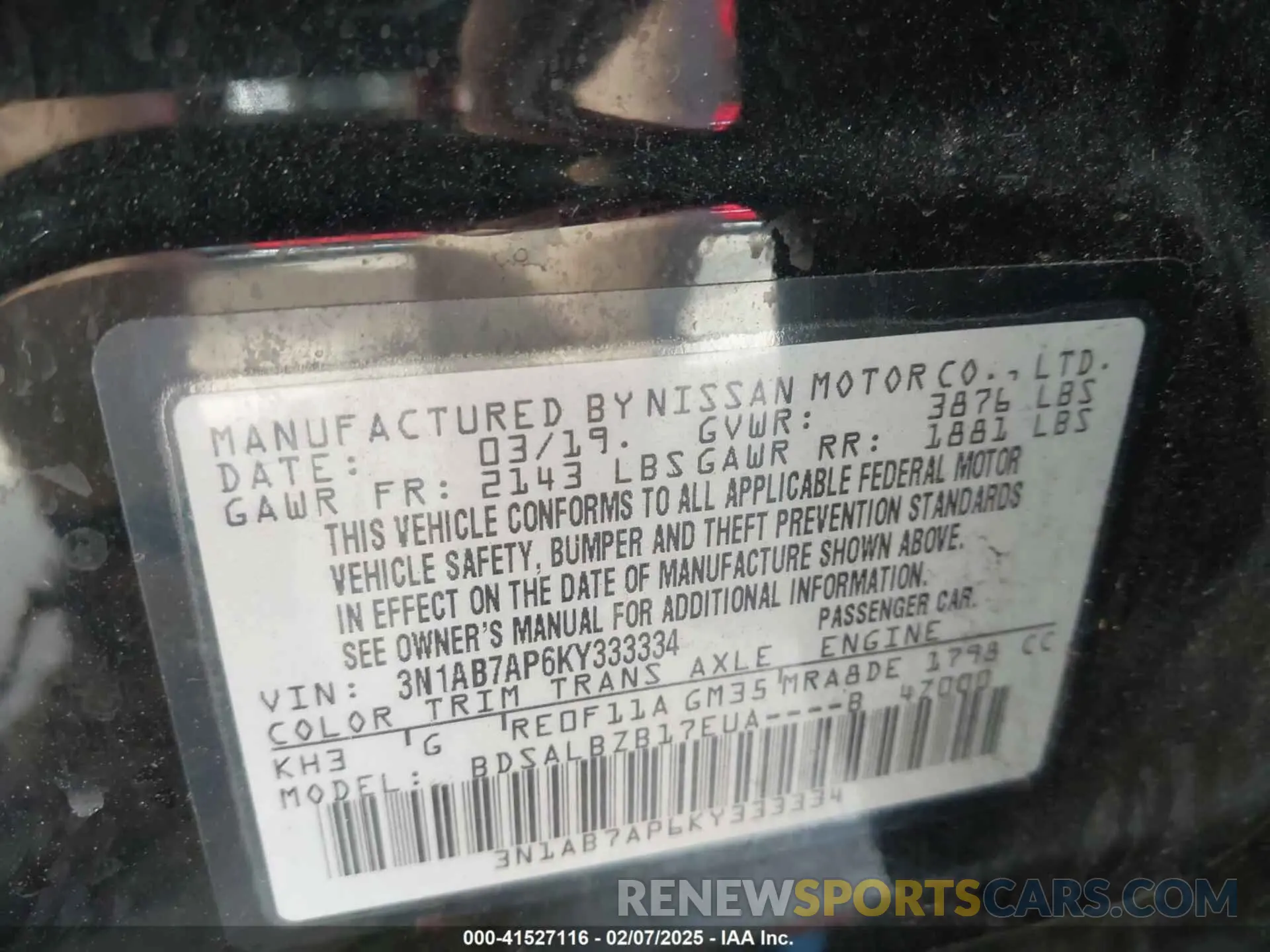 9 fotografías del automóvil dañado 3N1AB7AP6KY333334 NISSAN SENTRA 2019