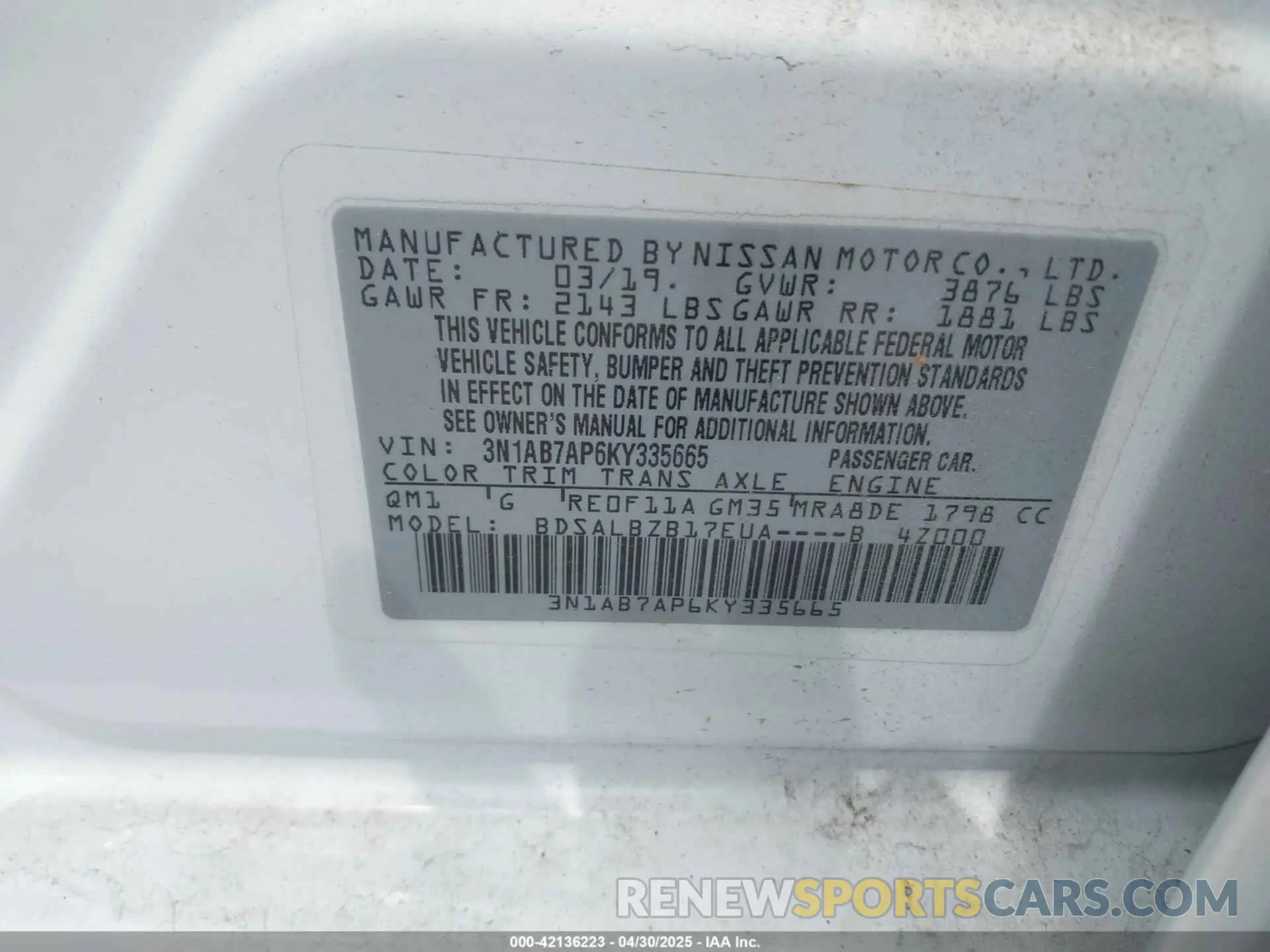 9 fotografías del automóvil dañado 3N1AB7AP6KY335665 NISSAN SENTRA 2019