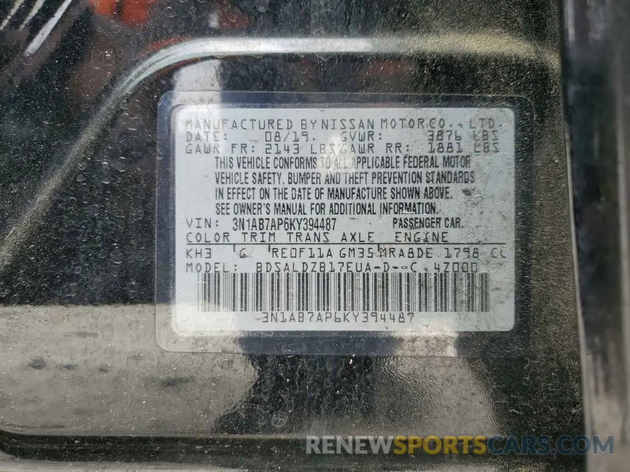 14 fotografías del automóvil dañado 3N1AB7AP6KY394487 NISSAN SENTRA 2019
