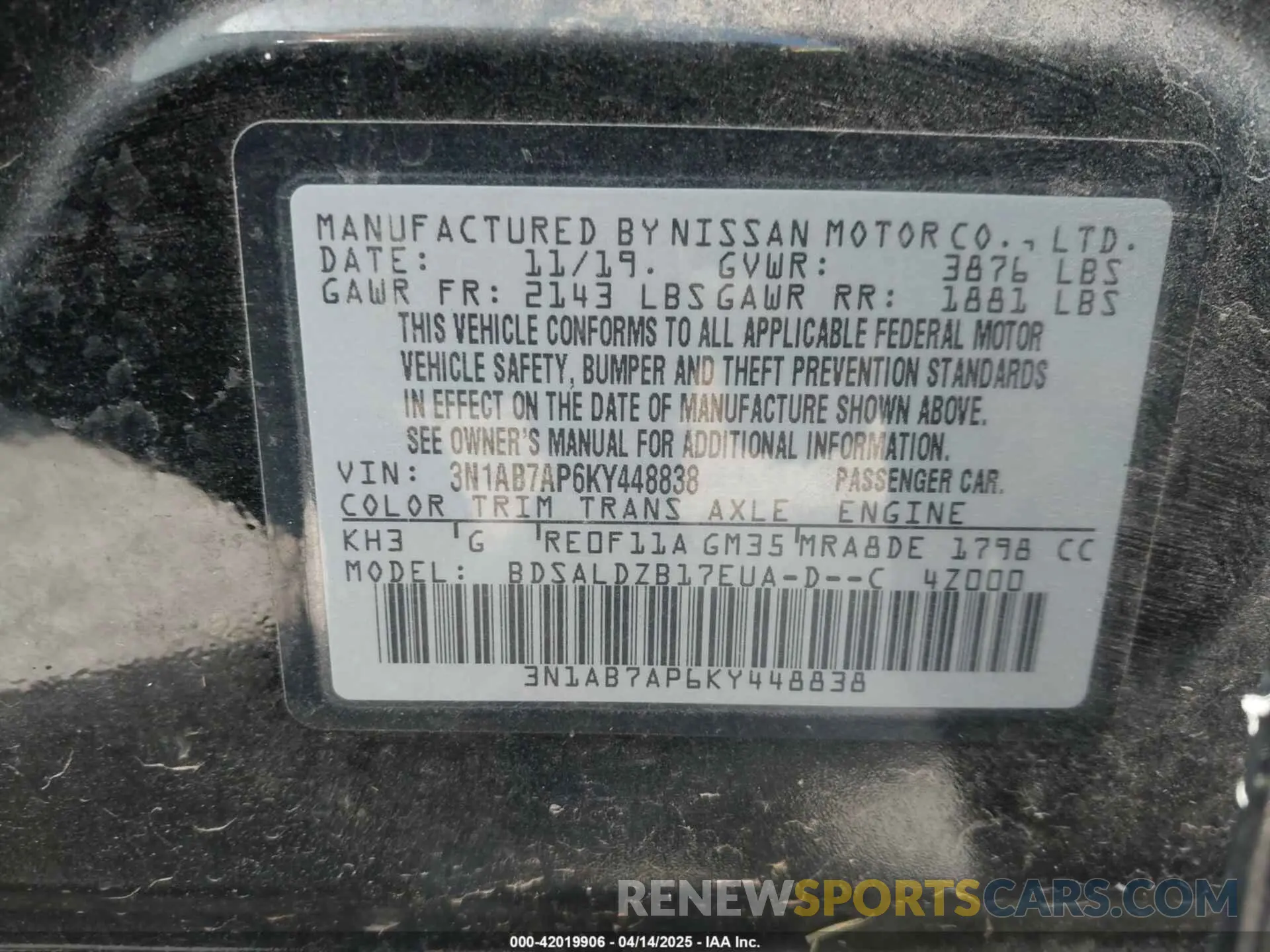 9 fotografías del automóvil dañado 3N1AB7AP6KY448838 NISSAN SENTRA 2019