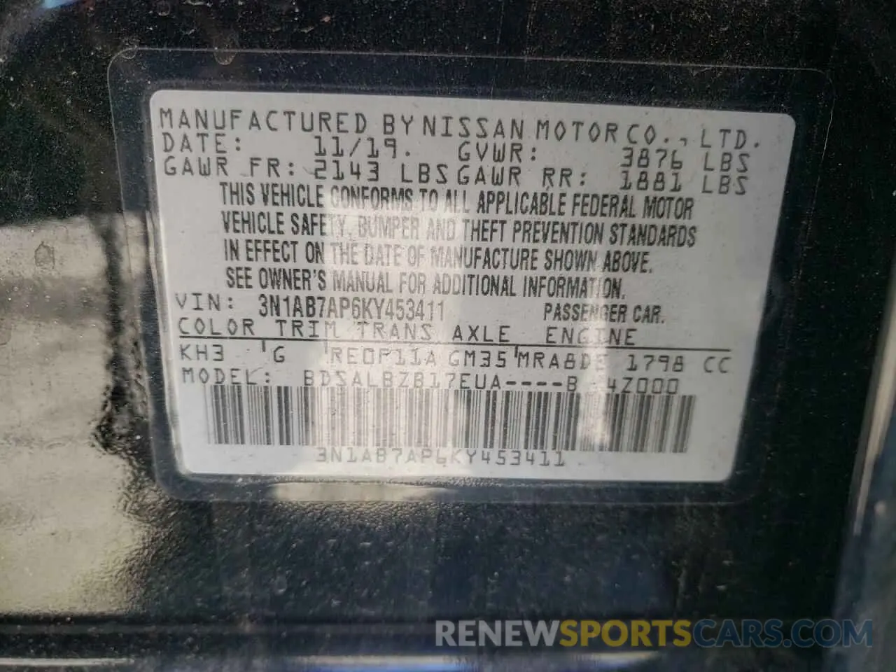 13 fotografías del automóvil dañado 3N1AB7AP6KY453411 NISSAN SENTRA 2019