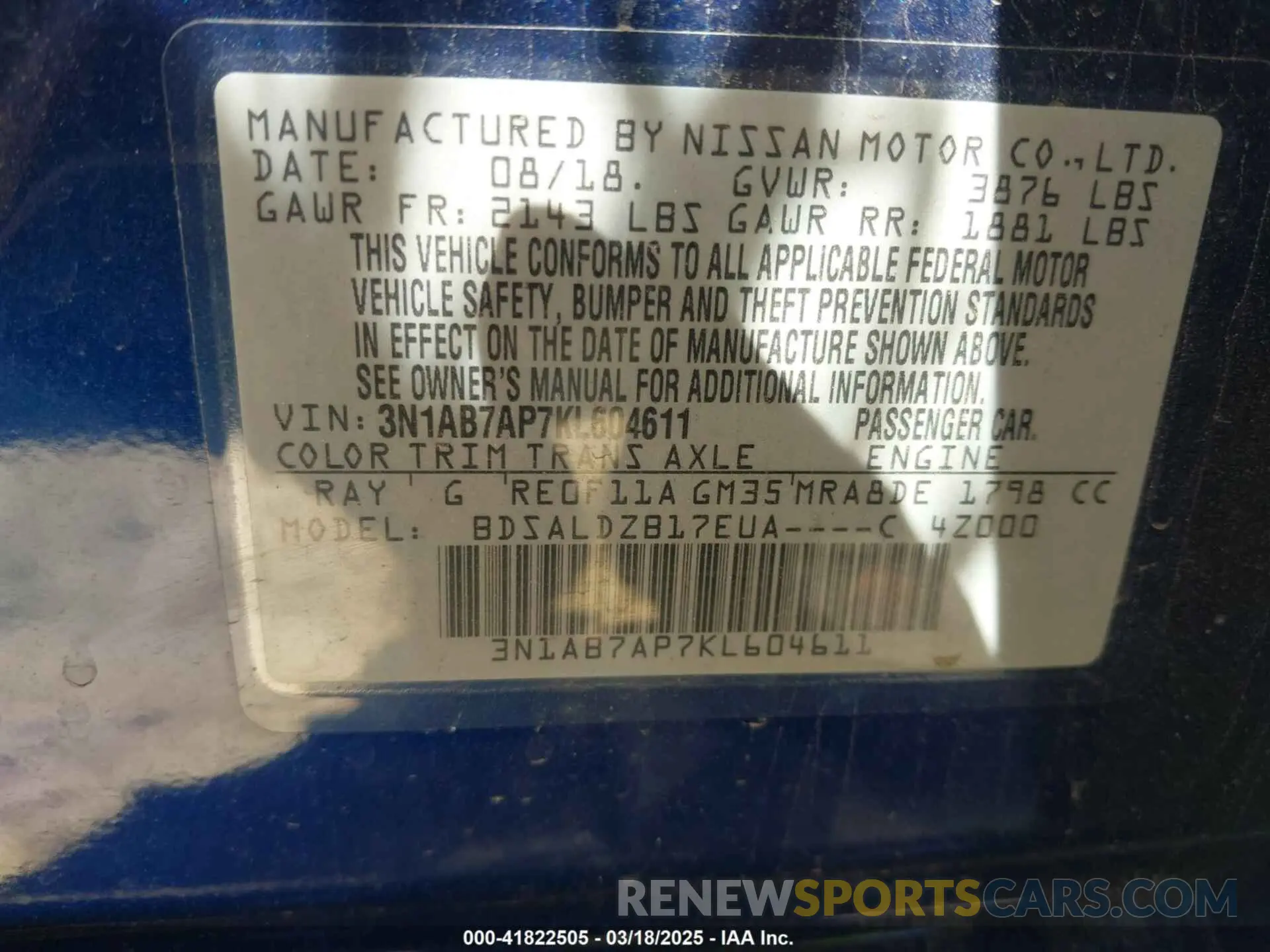 9 fotografías del automóvil dañado 3N1AB7AP7KL604611 NISSAN SENTRA 2019