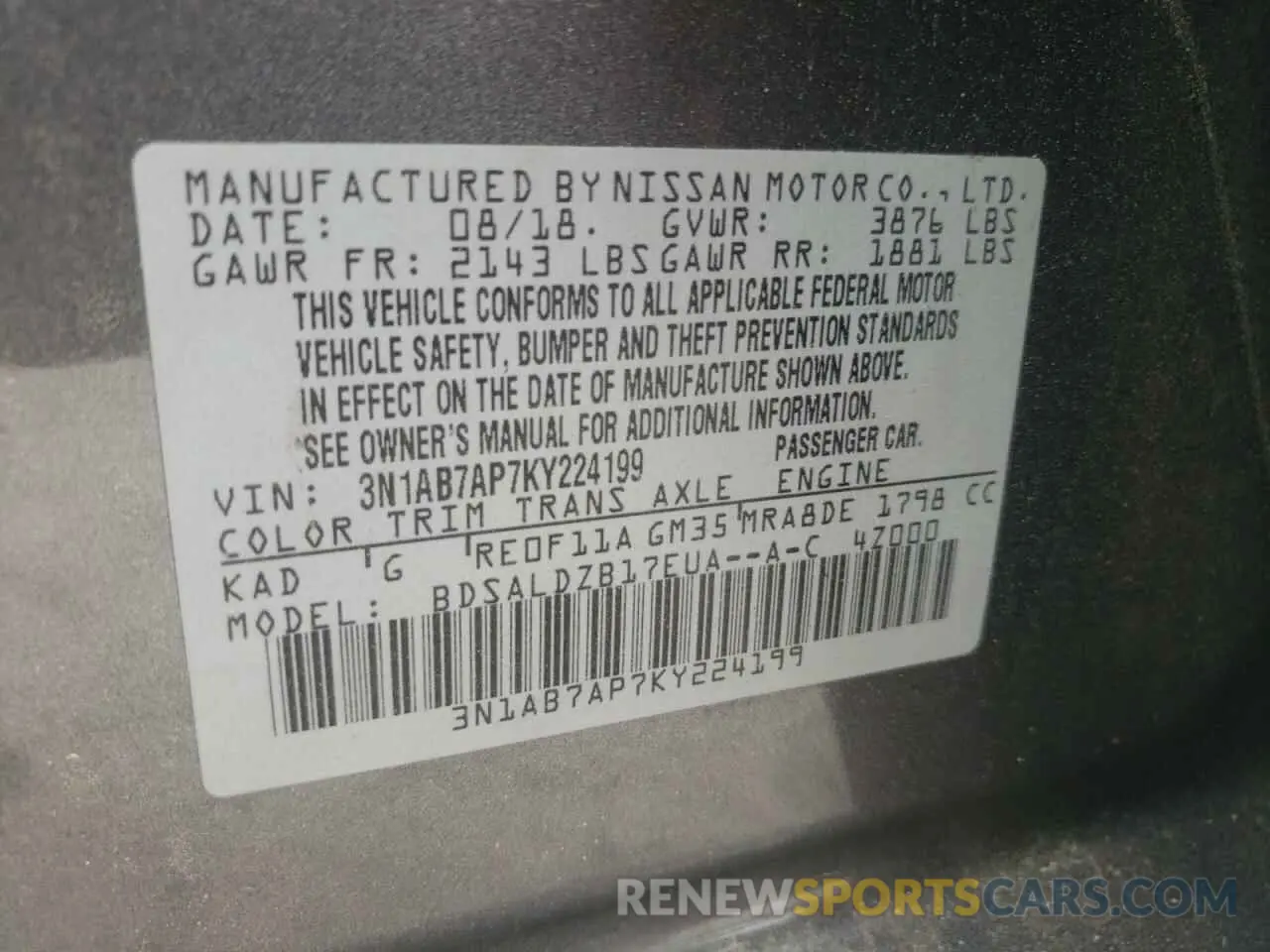 13 fotografías del automóvil dañado 3N1AB7AP7KY224199 NISSAN SENTRA 2019