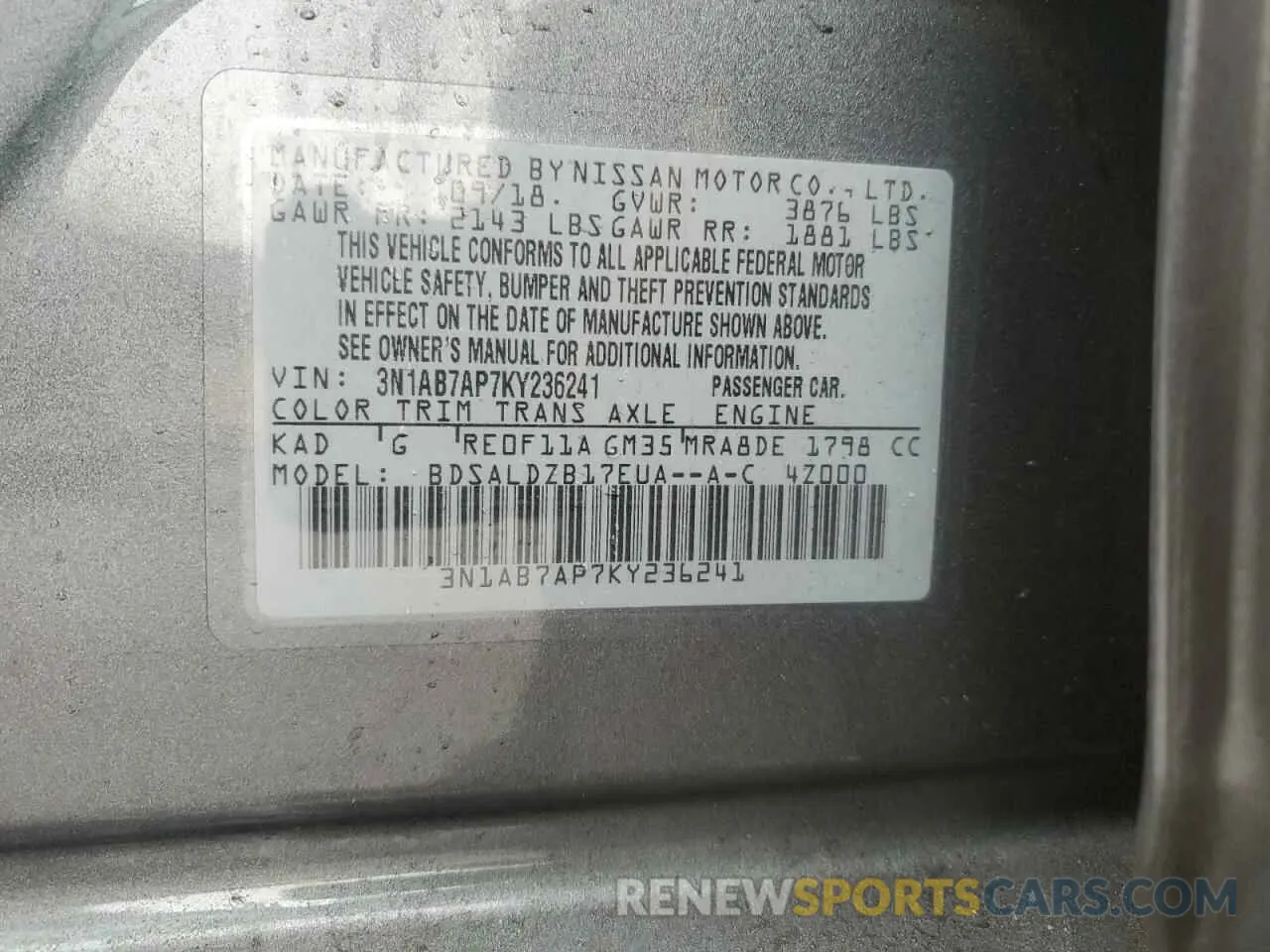 14 fotografías del automóvil dañado 3N1AB7AP7KY236241 NISSAN SENTRA 2019