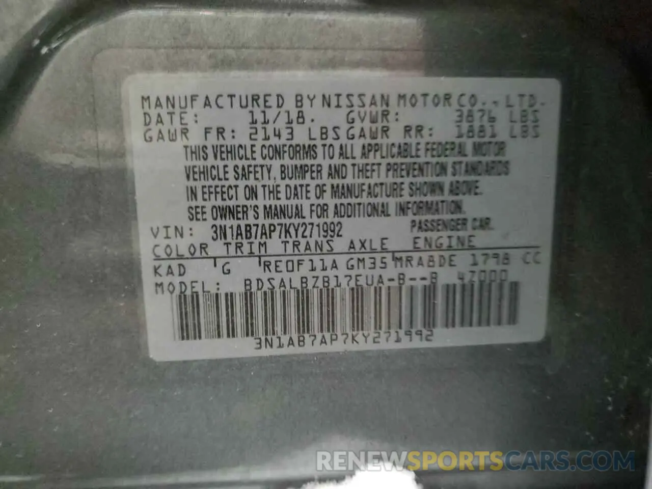 13 fotografías del automóvil dañado 3N1AB7AP7KY271992 NISSAN SENTRA 2019