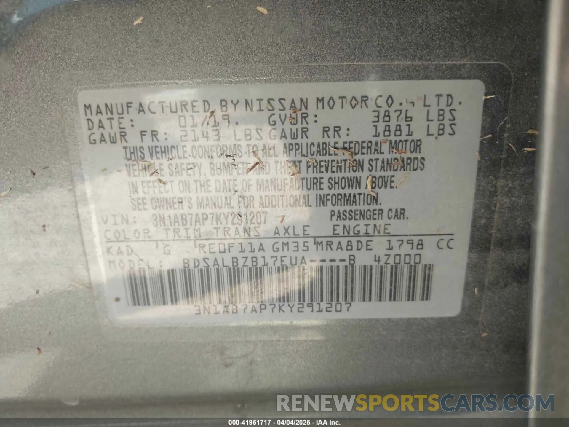 9 fotografías del automóvil dañado 3N1AB7AP7KY291207 NISSAN SENTRA 2019