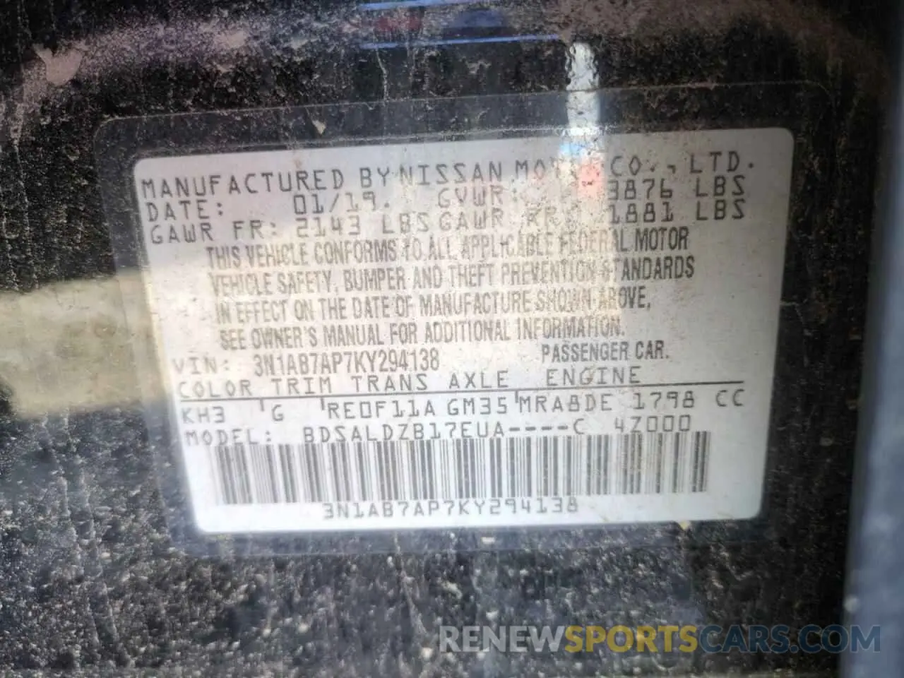 12 fotografías del automóvil dañado 3N1AB7AP7KY294138 NISSAN SENTRA 2019