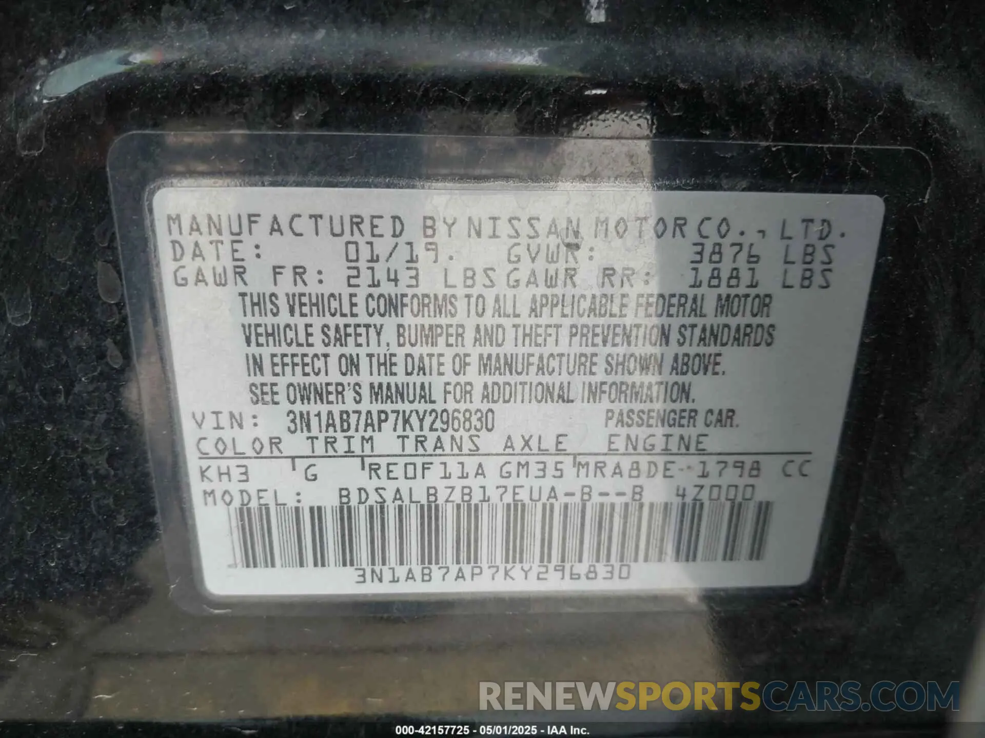 9 fotografías del automóvil dañado 3N1AB7AP7KY296830 NISSAN SENTRA 2019