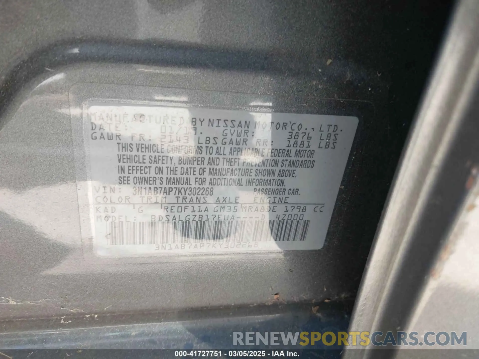 9 fotografías del automóvil dañado 3N1AB7AP7KY302268 NISSAN SENTRA 2019