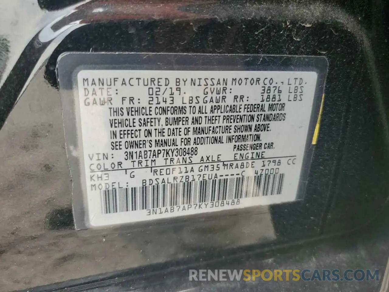 12 fotografías del automóvil dañado 3N1AB7AP7KY308488 NISSAN SENTRA 2019