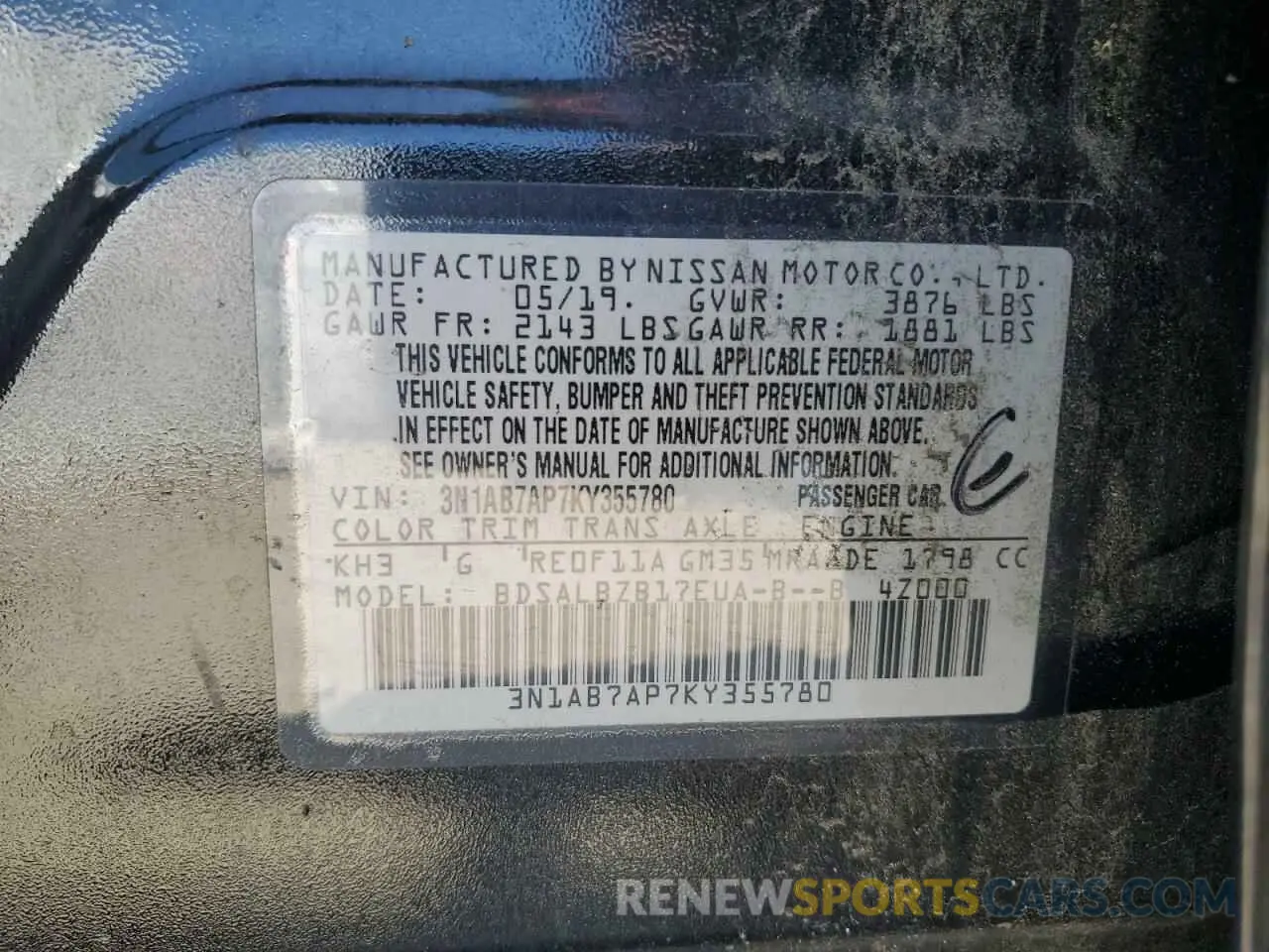 13 fotografías del automóvil dañado 3N1AB7AP7KY355780 NISSAN SENTRA 2019