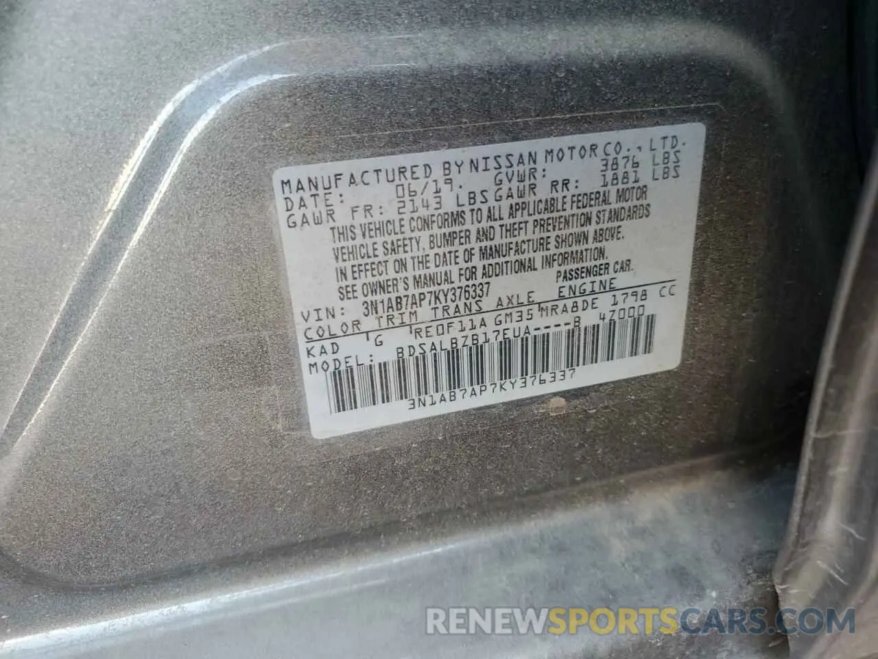 14 fotografías del automóvil dañado 3N1AB7AP7KY376337 NISSAN SENTRA 2019