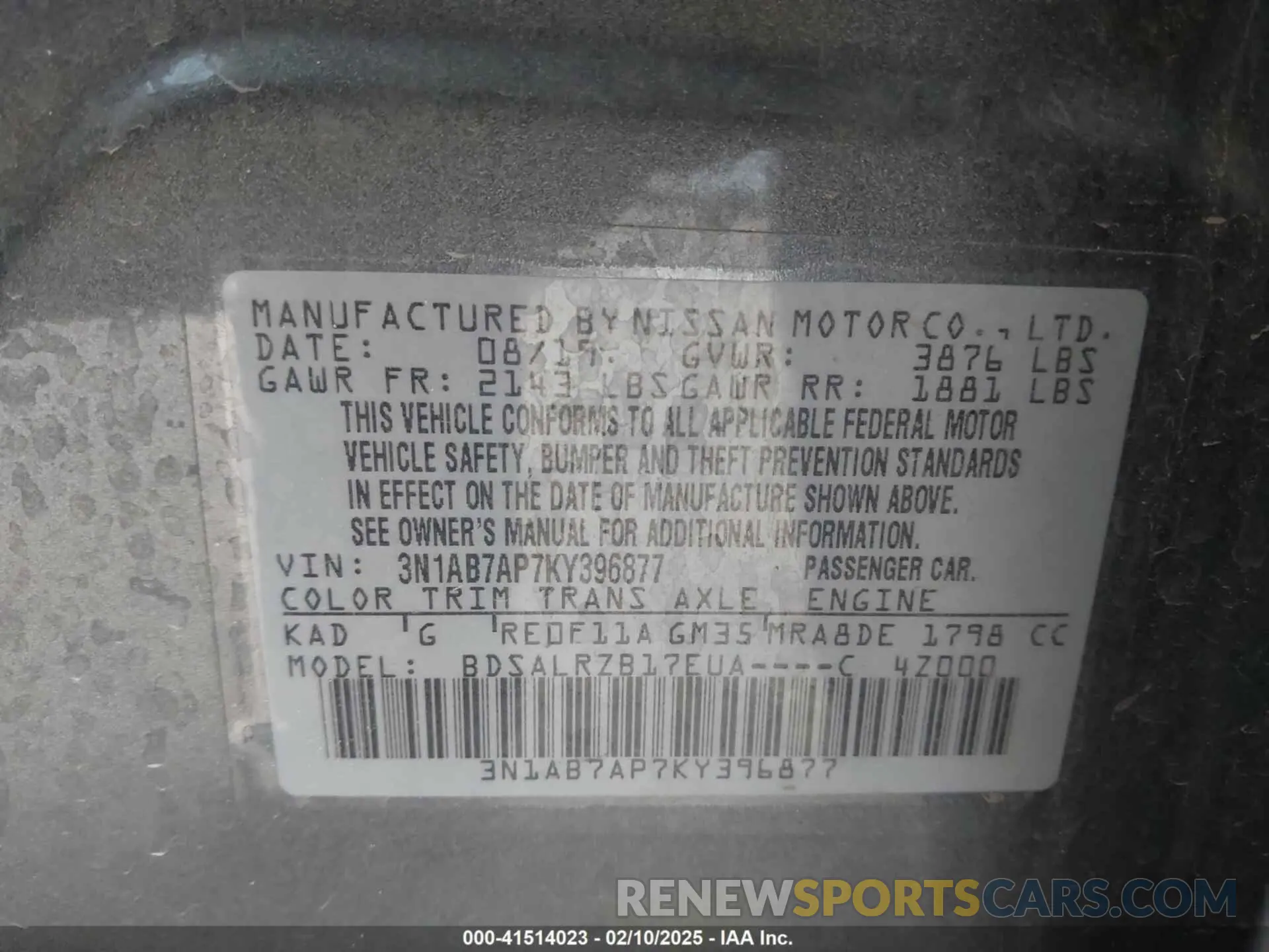 9 fotografías del automóvil dañado 3N1AB7AP7KY396877 NISSAN SENTRA 2019