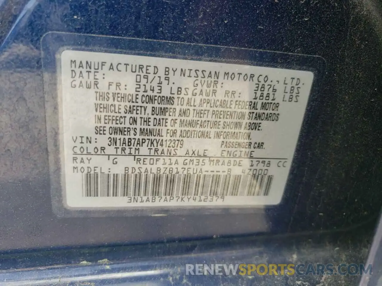 12 fotografías del automóvil dañado 3N1AB7AP7KY412379 NISSAN SENTRA 2019