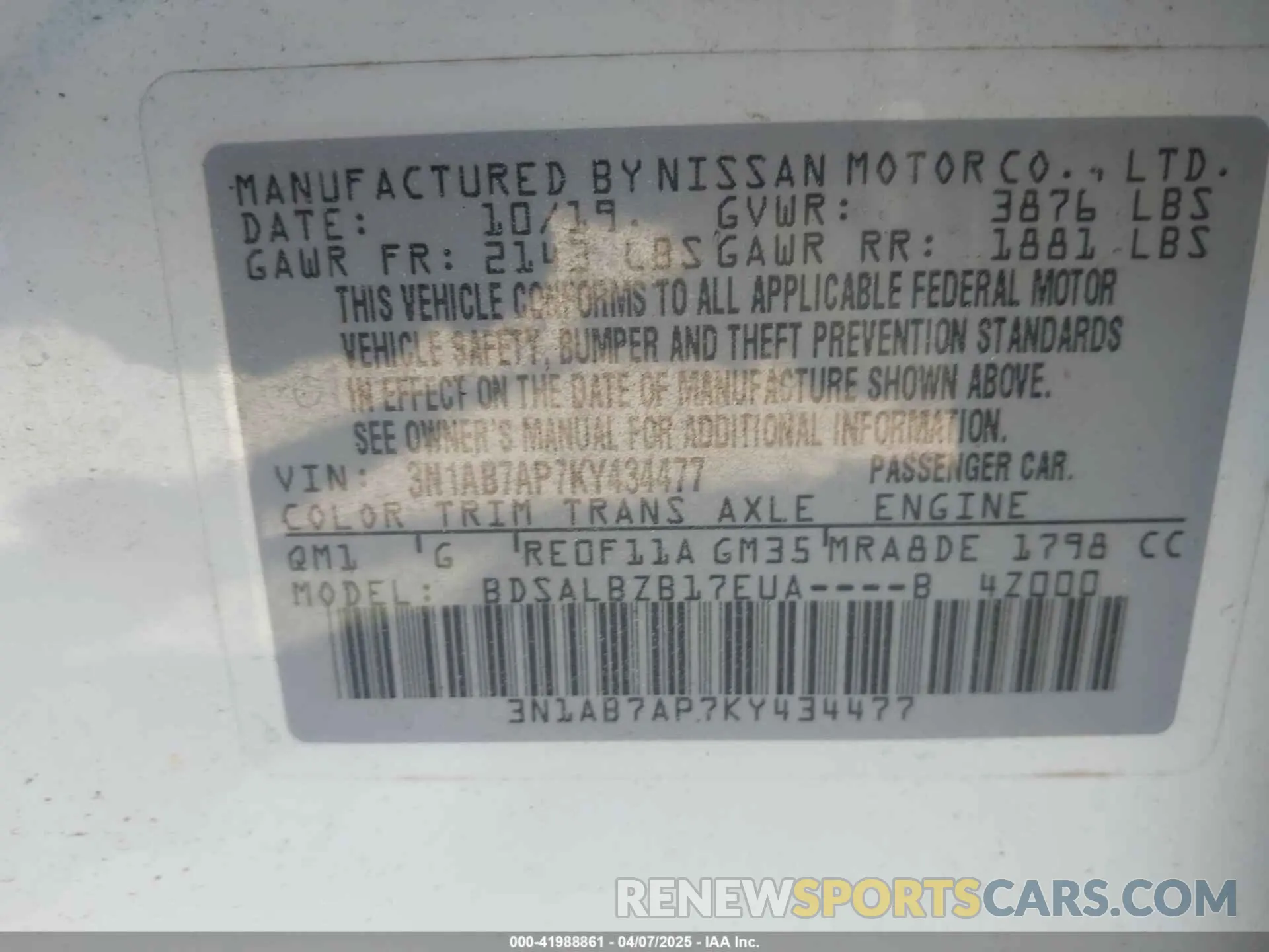 9 fotografías del automóvil dañado 3N1AB7AP7KY434477 NISSAN SENTRA 2019