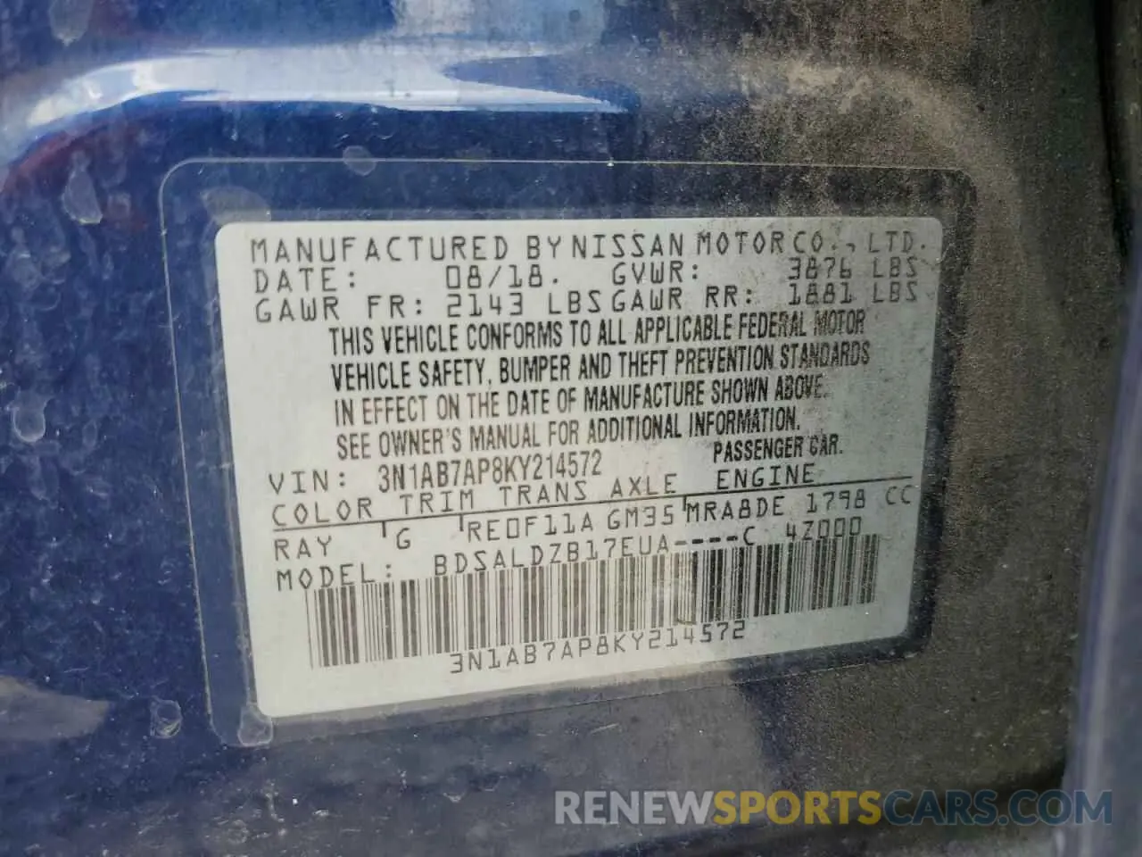 13 fotografías del automóvil dañado 3N1AB7AP8KY214572 NISSAN SENTRA 2019
