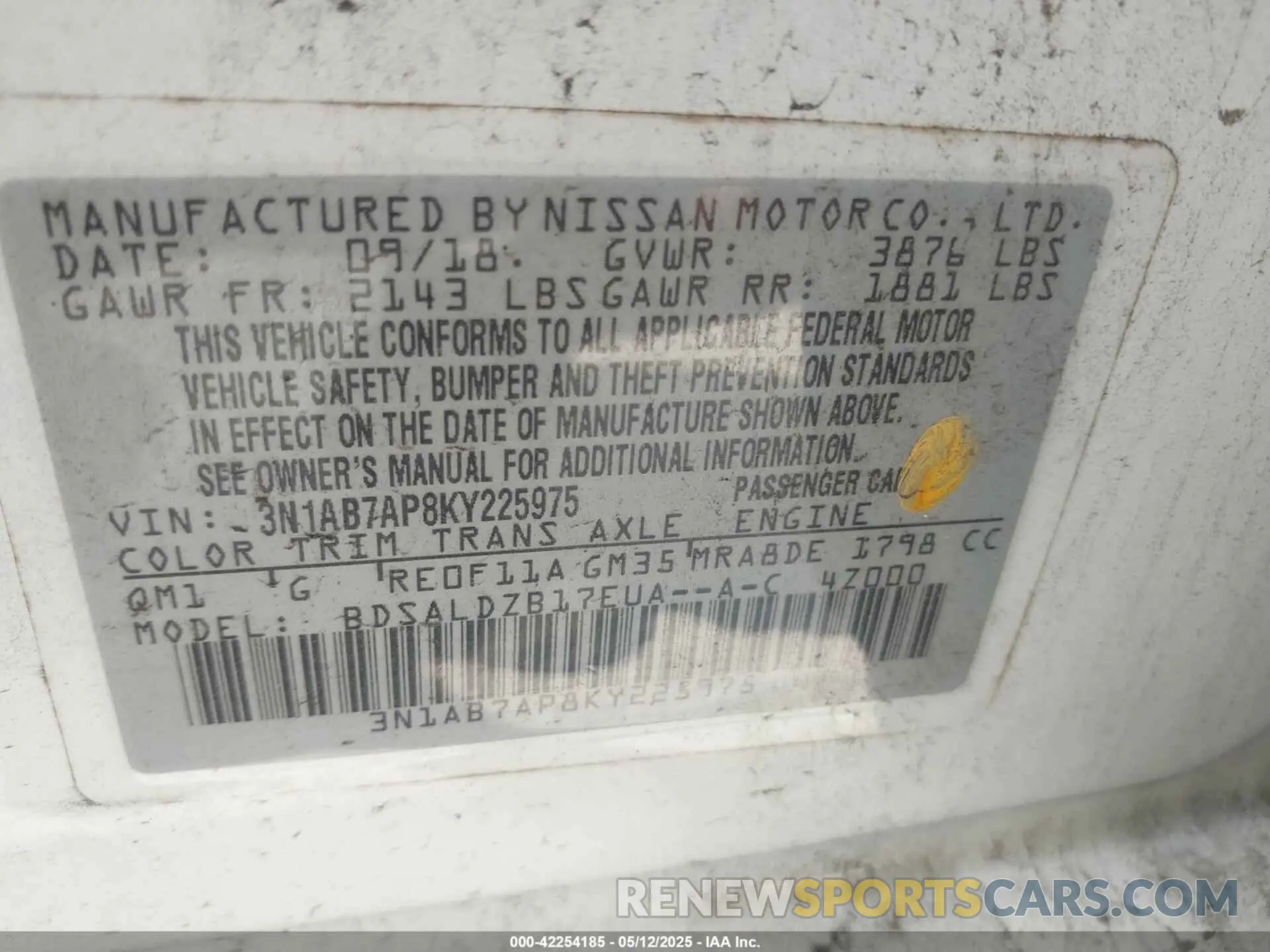 9 fotografías del automóvil dañado 3N1AB7AP8KY225975 NISSAN SENTRA 2019