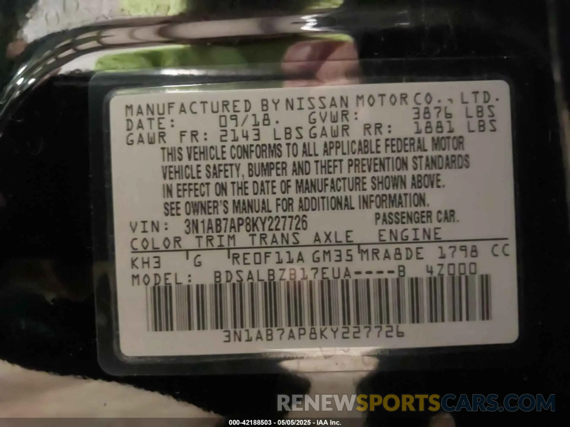 9 fotografías del automóvil dañado 3N1AB7AP8KY227726 NISSAN SENTRA 2019