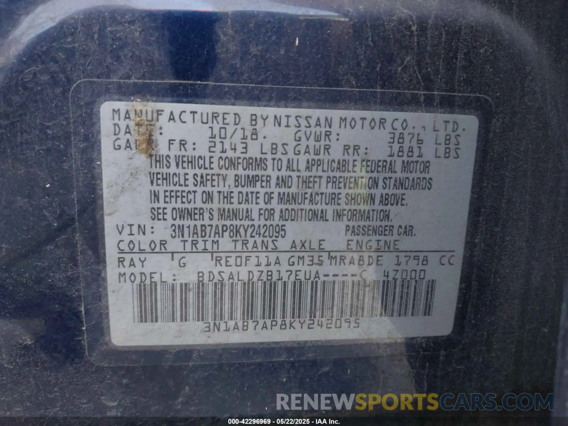 9 fotografías del automóvil dañado 3N1AB7AP8KY242095 NISSAN SENTRA 2019