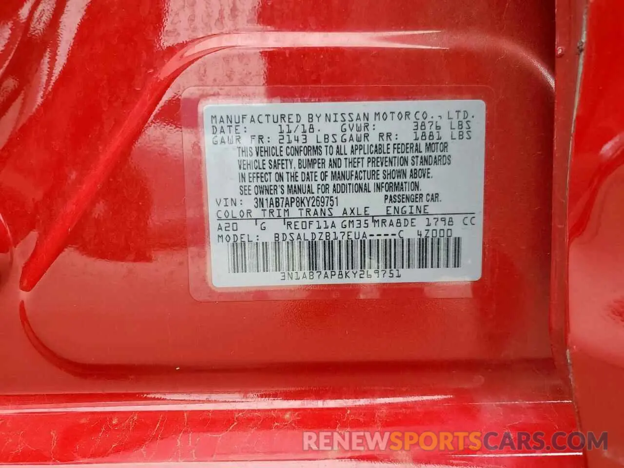 13 fotografías del automóvil dañado 3N1AB7AP8KY269751 NISSAN SENTRA 2019