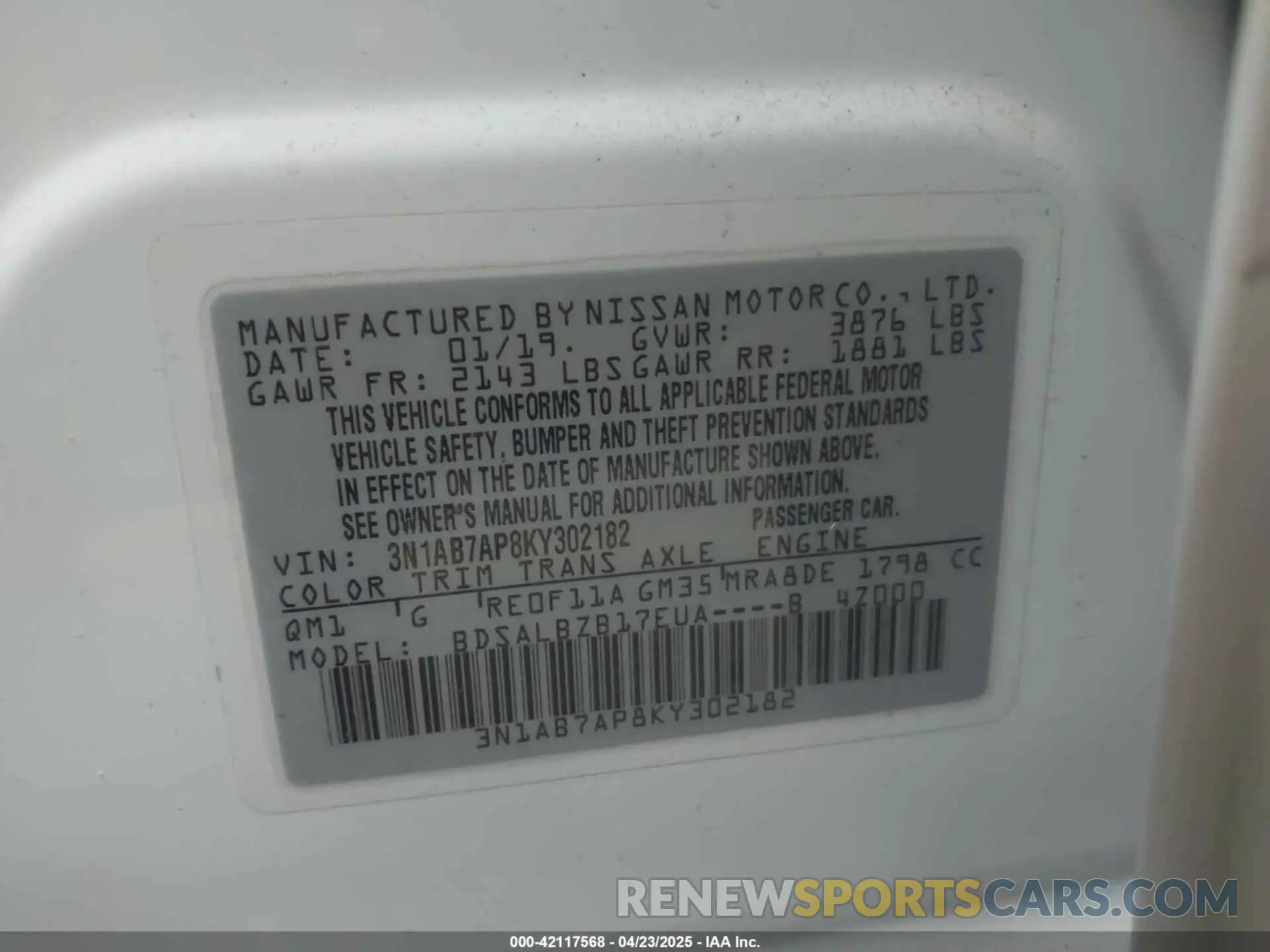 9 fotografías del automóvil dañado 3N1AB7AP8KY302182 NISSAN SENTRA 2019