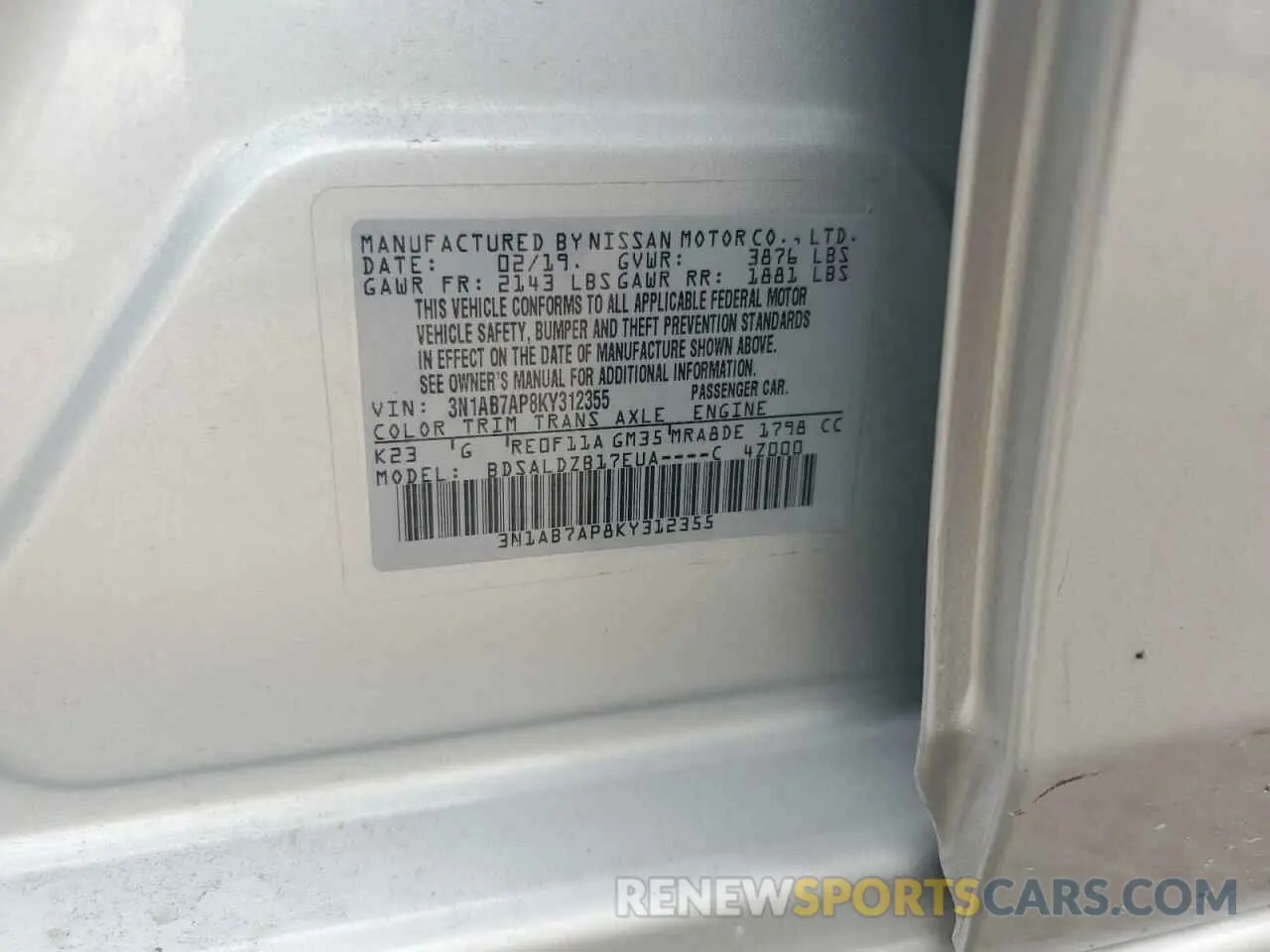 12 fotografías del automóvil dañado 3N1AB7AP8KY312355 NISSAN SENTRA 2019