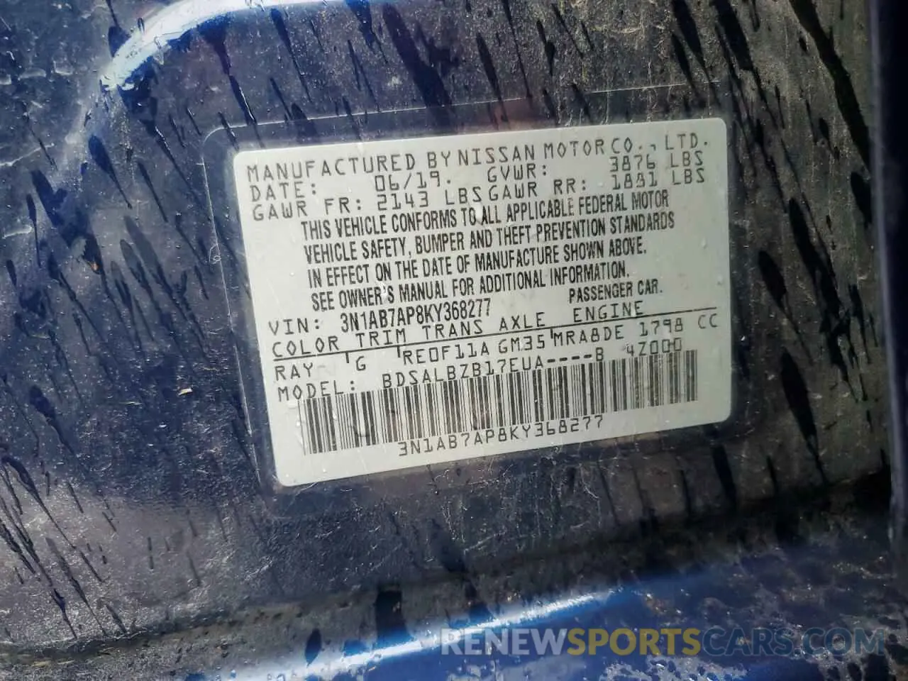 12 fotografías del automóvil dañado 3N1AB7AP8KY368277 NISSAN SENTRA 2019